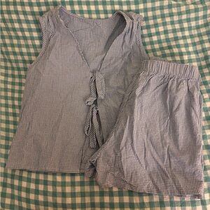 Blue Gingham Tie-Front Sleep Set - Women's Intimates